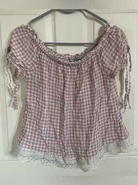 Crave Fame Pink Gingham Off The Shoulder Top size M